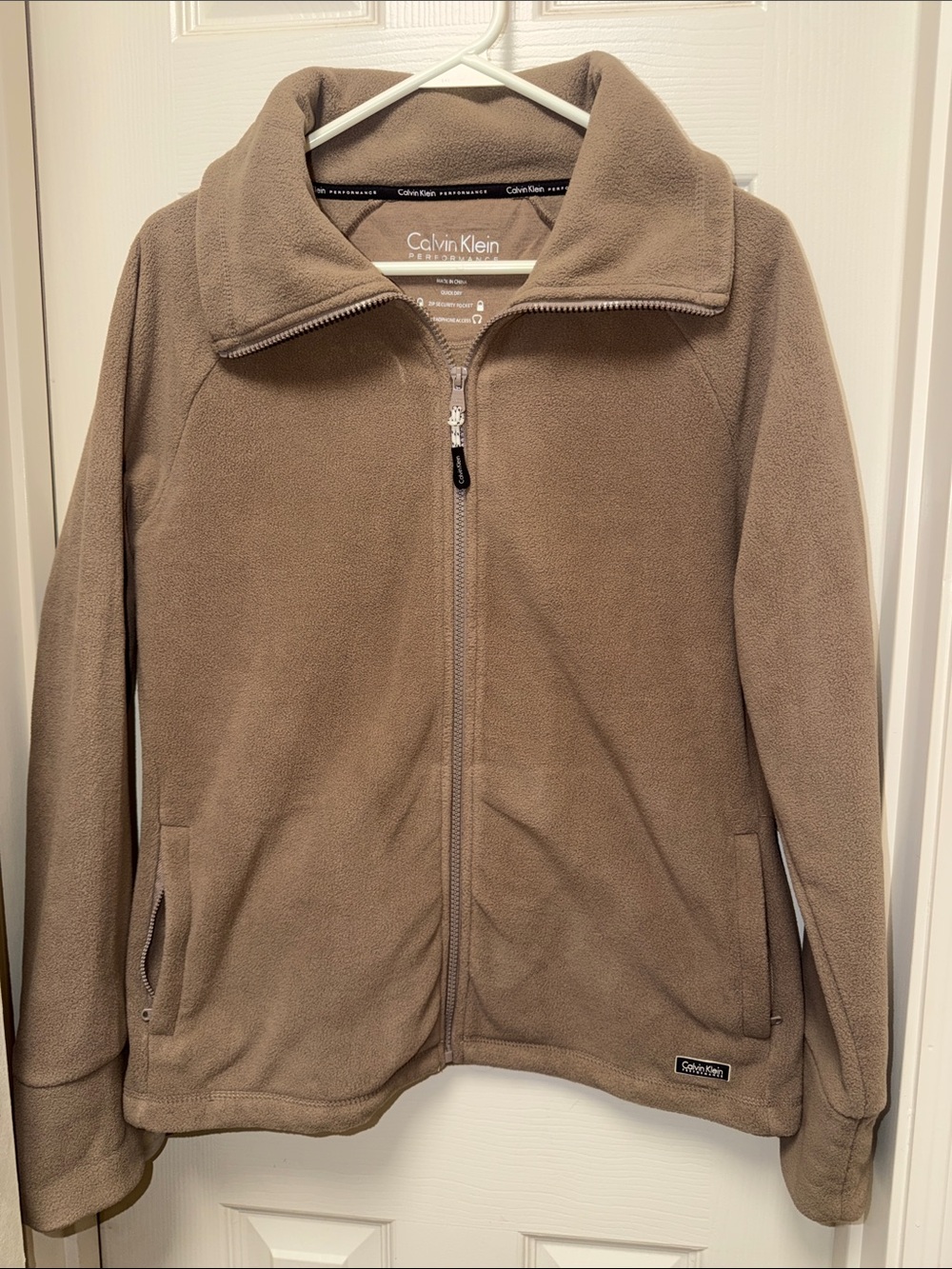 Calvin Klein Neutral Taupe Fleece Zip-Up Jacket